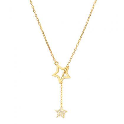 Golden Diamond Star Necklace Hollow Clavicle Chain