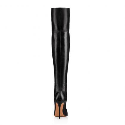 Handmade Black Stiletto Pointed Knee High Boots