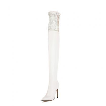 White Autumn And Winter Fine Heel Pointed Gauze..