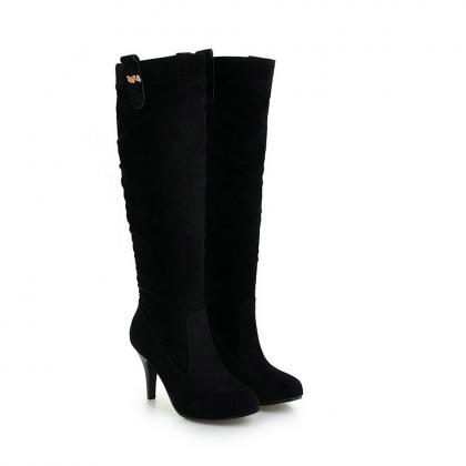 Black Autumn And Winter Suede High Heel Pointed..