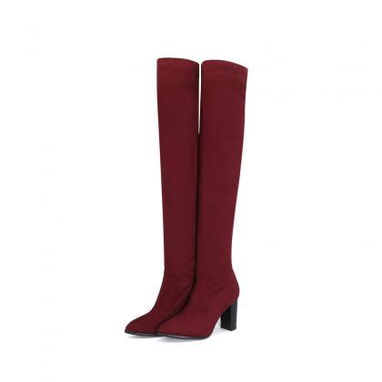 Wine Red Autumn And Winter Thick Heel Fashion..