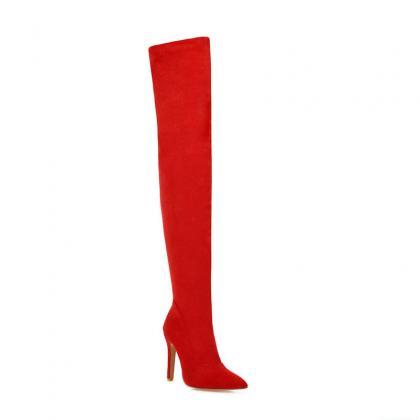 Red Spring And Autumn Over Knee Thin Heel High..