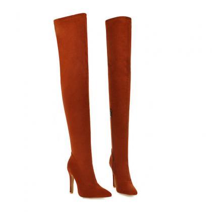 Red Brown Spring And Autumn Over Knee Thin Heel..