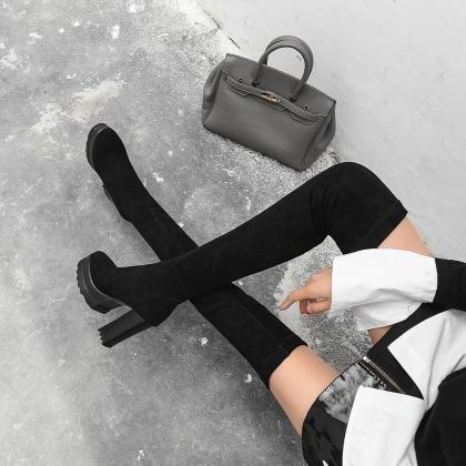 Black Winter Fashion Thick Heel Thick Sole Super..
