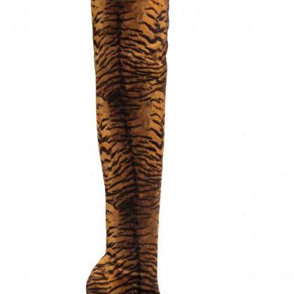 Leopard Black Knee High Heel Side Zipper..