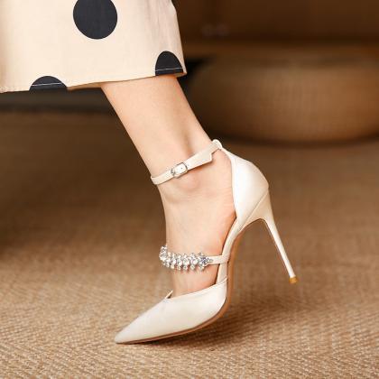 White Bow Diamond Banquet Party High Heels Shoe