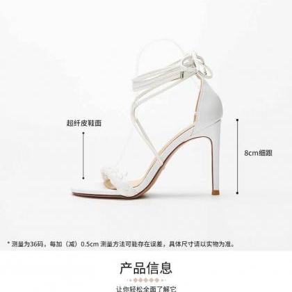 White Woven Twist Bandage High-heeled Sandals