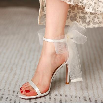 White Butterfly Wing Open Toe High-heeled Party..
