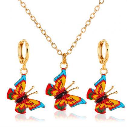 Orange Yellow Colorful Butterfly Earring Necklace..