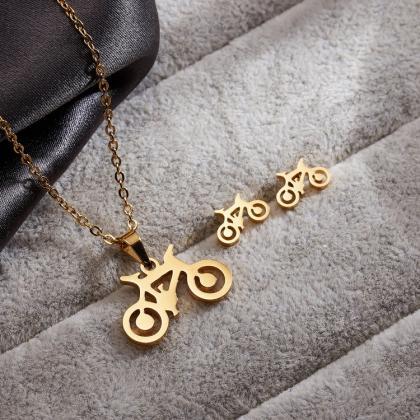 Bicycle Stainless Steel Necklace Earring Set..