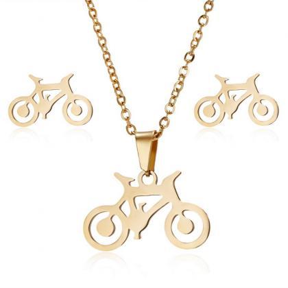 Bicycle Stainless Steel Necklace Earring Set..