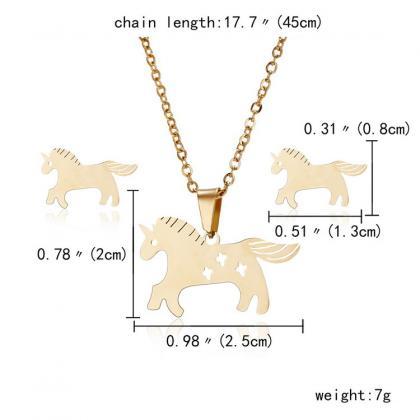 Pony Stainless Steel Necklace Earrings Set Sweater..