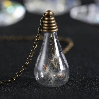 Retro Bulb Dandelion Pendant Glass Cover Necklace
