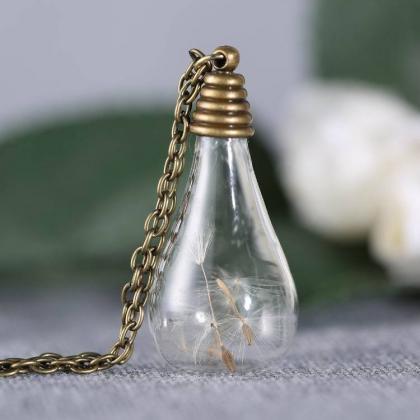 Retro Bulb Dandelion Pendant Glass Cover Necklace