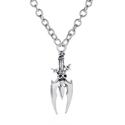 Twin Sword Skull Necklace Gothic Old Clavicle..