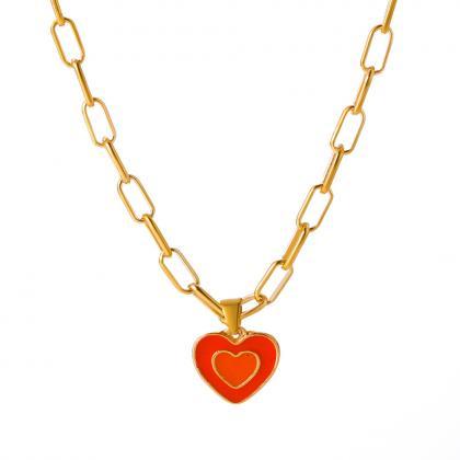 Orange Oil Dripping Double Love Clavicle Chain..