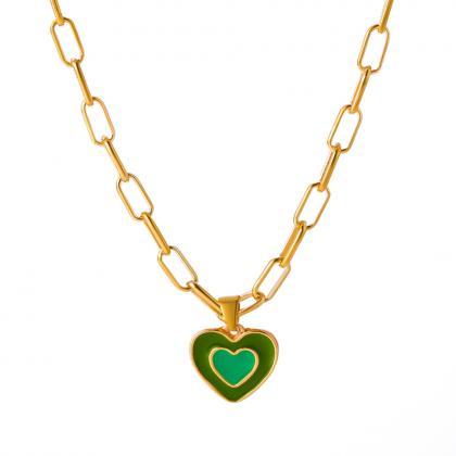 Green Oil Dripping Double Love Clavicle Chain..