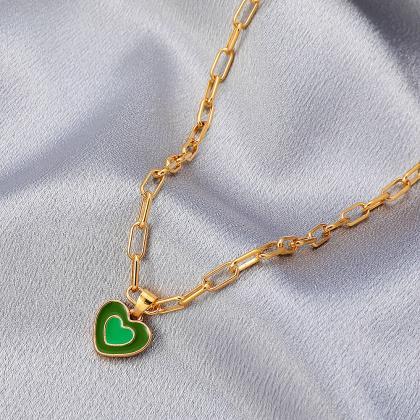 Green Oil Dripping Double Love Clavicle Chain..