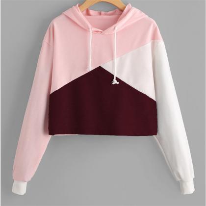 Autumn Hooded Long Sleeve Color Blocking Sweater