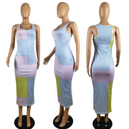 Vest Print Stripe Dress
