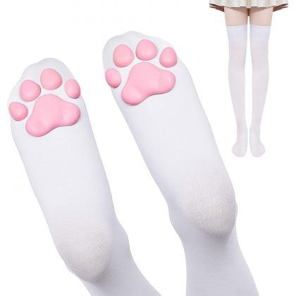 Kawaii Clothing 3d Cat Paw Over The Knee Stockings..