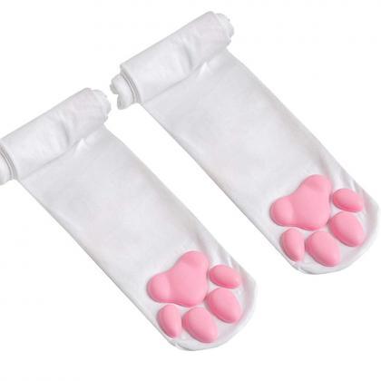 Kawaii Clothing 3d Cat Paw Over The Knee Stockings..