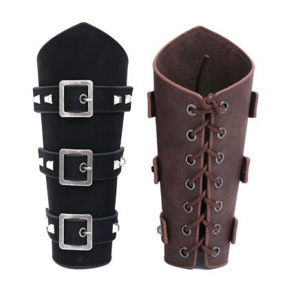 Leather Wrist Guard Wide Leather Punk Riding Arm..