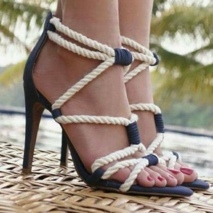 Solid Suede White Rope Sexy High-heeled Sandals