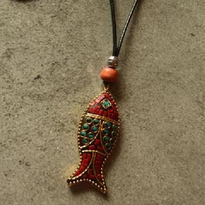 Ethnic Style Colored Fish Long Necklace