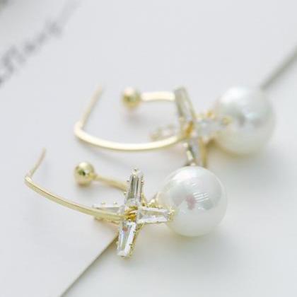 Simple Geometry Pearl Earrings-2