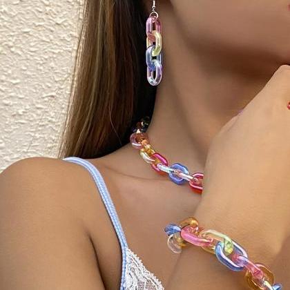 Stylish Multi-colored Acrylic Earrings Necklace..