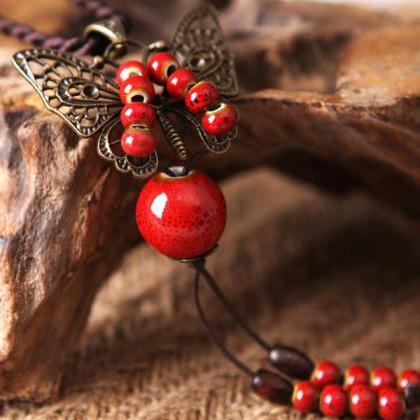 Vintage Handmade Ceramic Beads Alloy Butterfly..