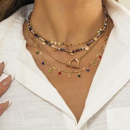 Vintage Colorful Beads Rhinestone Necklace