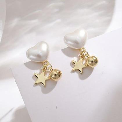 Pearl Five-Pointed Star Simple Earr..