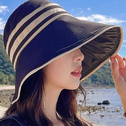 Black Going Out Contrast Color Striped Sun Hat