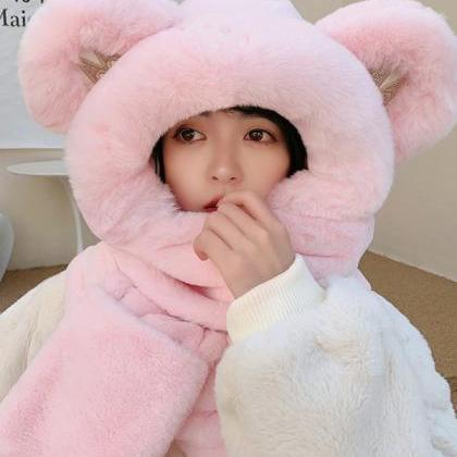 Pink Casual Cute Winter Keep Warm Faux Fur Bear..
