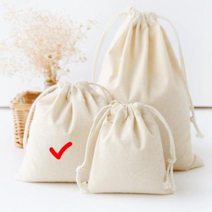 Cream Size Simple Solid Drawstring Pouch Bag