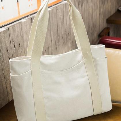 Cream Simple Casual Canvas Solid Color Bag