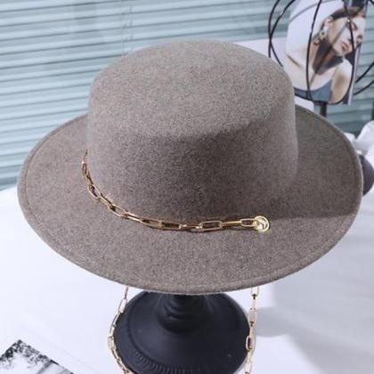 Khaki Vintage Wool Blend Solid Color Chain Top Hat