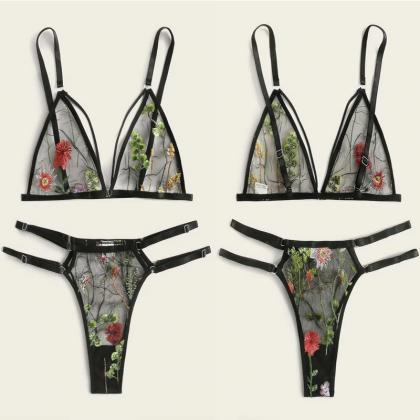Sexy Embroidery Women's Printed Open..