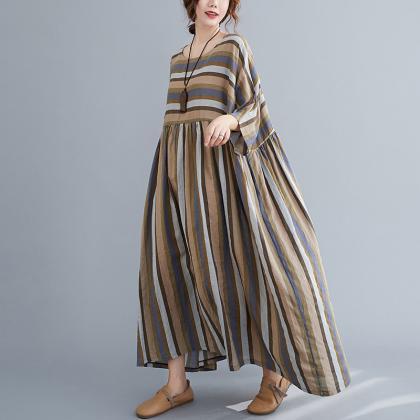 Oversized Stripe Short Sleeve Holiday Beach Dress