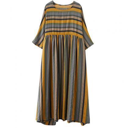 Oversized Stripe Short Sleeve Holiday Beach Dress