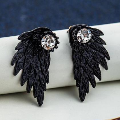 Black Original Rhinestone Wings Shape Earrings