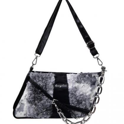 Gray Original Stylish Leopard Sherpa Chain Bag