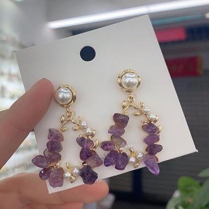 Purple Simple Pearl Rhinestone Earrings..