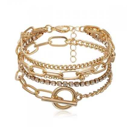 Gold Original Simple Rhinestone Chains Bracelet