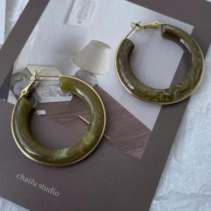 Green Original Circle Resin Earrings
