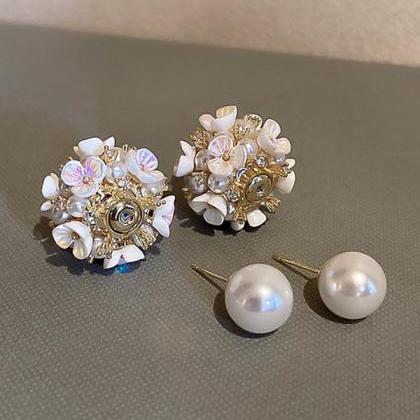 Original Zircon Beads Flower Earrings