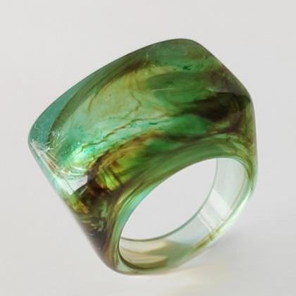 Green Original Acrylic 11 Colors Geometric Ring