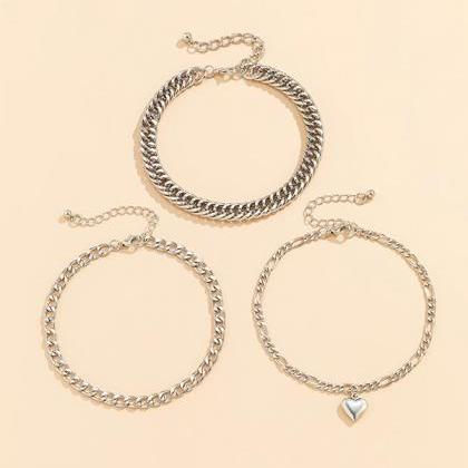 Silver Simple Cool 3 Pieces Anklets